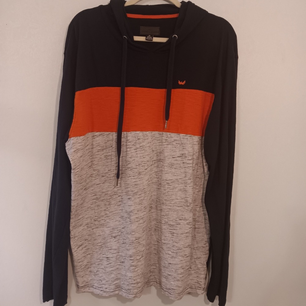 Steve's Jeans Men's 2X Long Sleeve Hooded‎ Tee Colorblock Black Orange Gray